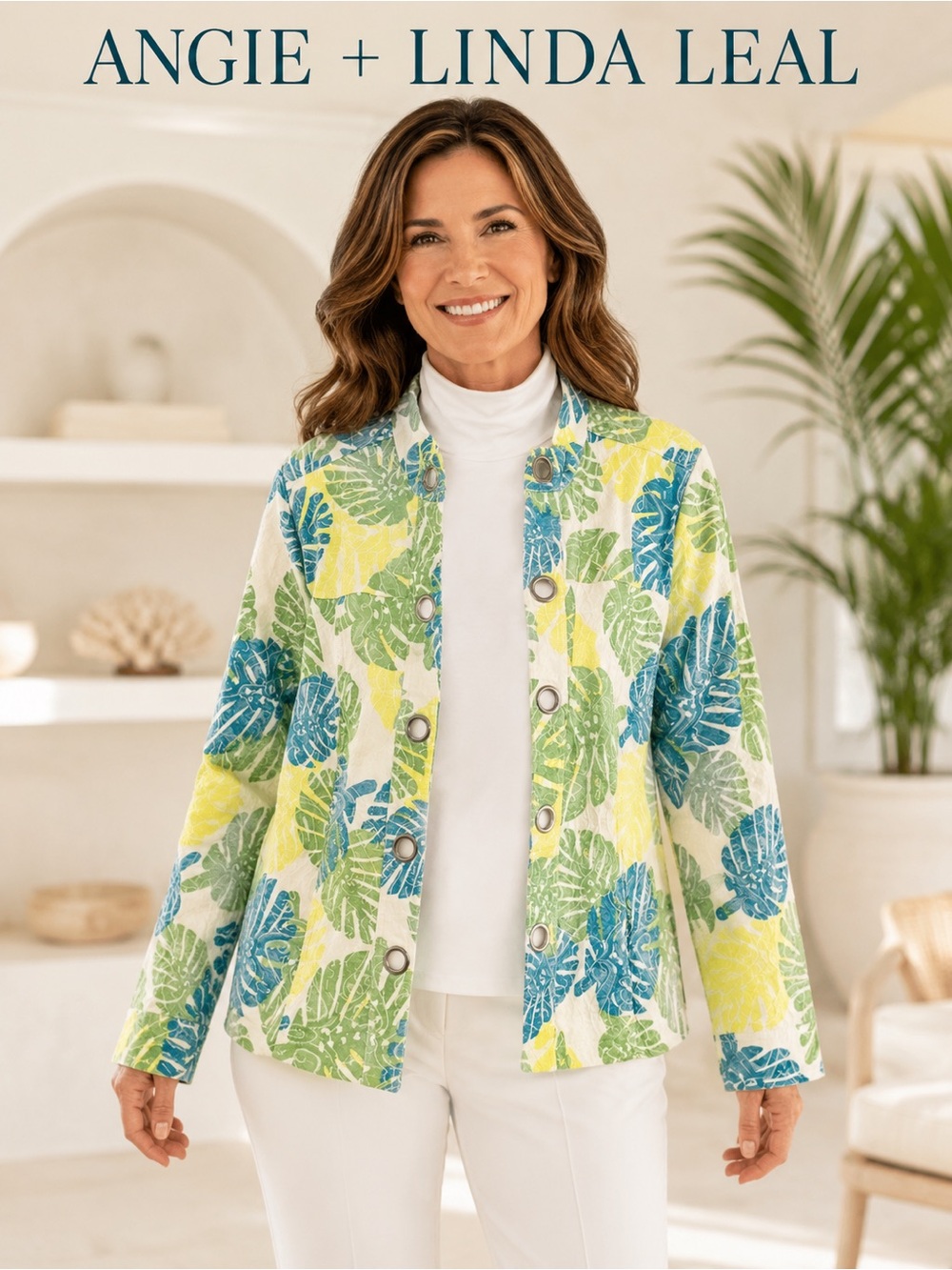 Angie Tropical Leaf Open Front Jacket & Linda Leal Turtleneck XL